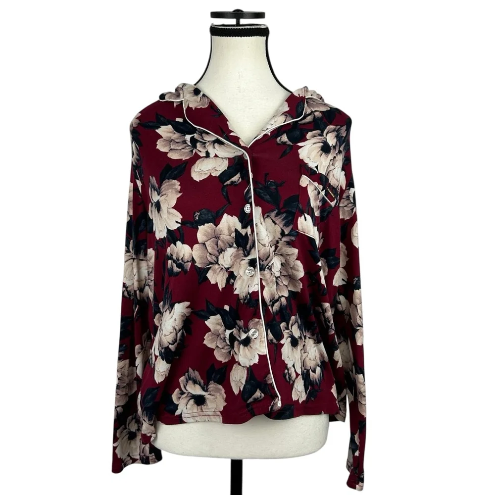 BCBGMAXAZRIA Pajama Set 2 Piece Womens M Red Floral - Picture 2 of 16